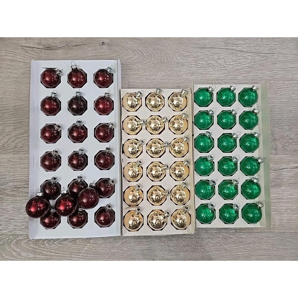 Vintage Rauch Glass Christmas Tree Ornaments 1½" Shiny Metal Caps  Lot Of 36 USA